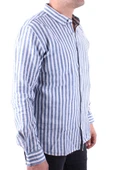 Twister 1905 Lacivert Çizgili Uzun Kol Günlük Pamuk Karışımlı Keten Erkek Gömlek - 1
