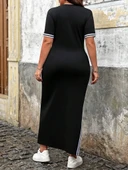 Lucky Life Kadın Kısa Kollu Bisiklet Yaka Yandan şerit Ve Yırtmaçlı Viskon Iki Iplik Elbise thumbnail 1