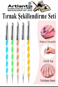 Silikon Tırnak Şekillendirme Kalemi 5 li 1 Paket Nail Art Metal Başlıklı Tırnak Süsleme Kalemi Nokta Boyama Modelleme - 1