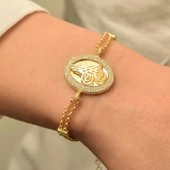 925 Ayar Gümüş Gold Tuğralı Bileklik - 2