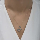 925 Ayar Gümüş Turkuaz Taşlı Kelebek Kadın Gümüş Kolye thumbnail 2