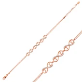 925 Ayar Gümüş Rose Üç Kalpli Sonsuzluk Bileklik thumbnail 1