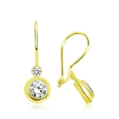 925 Ayar Gümüş Gold Sallantılı Tek Taş Küpe - 1