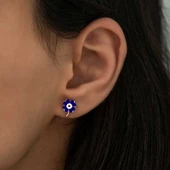 925 Ayar Gümüş Fosforlu Lacivert Yonca Küpe thumbnail 2