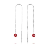 925 Ayar Gümüş Zincirli Kırmızı Nazar Küpe - 2