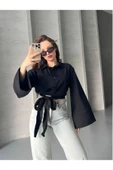 Pırıl Siyah Geniş Kol Yandan Bağlamalı Trend Gömlek PIRIL-3779 - 2