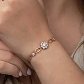 925 Ayar Gümüş Rose Çiçek Modelli Bileklik thumbnail 3