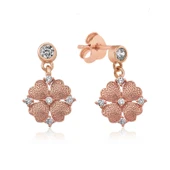 Gümüş Kalp Yapraklı Çiçek Küpe - 1