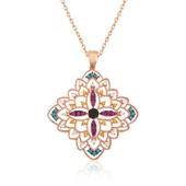 925 Ayar Gümüş Rose Etnik Desenli Madalyon Kolye thumbnail 3