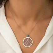 925 Ayar Gümüş Rose Nazar Gözlü Yaşam Çiçeği Kolye thumbnail 4