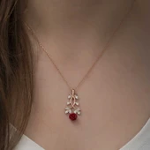 ​925 Ayar Gümüş Rose Kırmızı Gül Gümüş Kolye - 2
