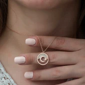 925 Ayar Gümüş Rose Ay Yıldız Kadın Gümüş Kolye - 3