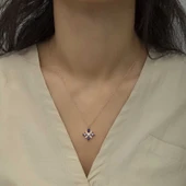 925 Ayar Gümüş Mor Taşlı Umut Çiçeği Gümüş Kolye thumbnail 2