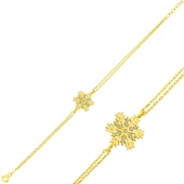 ​925 Ayar Gümüş Gold Kar Tanesi Bileklik - 1