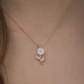 925 Ayar Gümüş Rose Sedef Çiçek Kadın Gümüş Kolye - 3