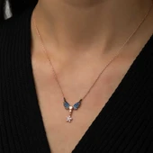 925 Ayar Gümüş Çiçekli Kanatlı Kalpli Kadın Gümüş Kolye - 2