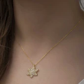 925 Ayar Gümüş Gold Kar Tanesi Kadın Gümüş Kolye - 4