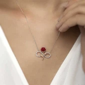 925 Ayar Gümüş Rose Sonsuz Gül Kadın Gümüş Kolye - 2