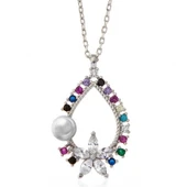 Gümüş Renkli Taşlı Çiçekli Kadın Kolye thumbnail 5