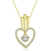 925 Ayar Gümüş Kalpli Tek Taş Kadın Gümüş Kolye - 1