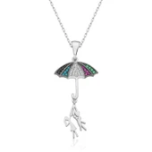 925 Ayar Gümüş Şemsiye Tutan Aşıklar Kadın Gümüş Kolye - 1