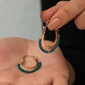 Gümüş Turkuaz Taşlı Bohem Küpe - 3