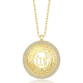 Gümüş Gold Allah Yazılı Kadın Kolye - 4