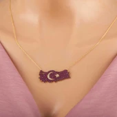 925 Ayar Gümüş Gold Ay Yıldız Türkiye Haritası Kadın Kolye - 1