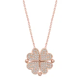 925 Ayar Gümüş Rose Kalpli Açılabilen Yonca Kadın Kolye thumbnail 1