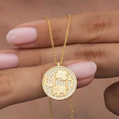 925 Ayar Gümüş Gold Fil Motifli Şans Kadın Kolye - 1