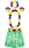 Yetişkin ve Çocuk Uyumlu Luau Aloha Hawaii Yeşil Etek ve Renkli Kolye Taç 2 Adet Bileklik Seti - 1