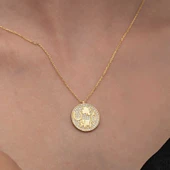925 Ayar Gümüş Gold Fil Motifli Şans Kadın Kolye - 3