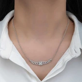 Gümüş Gurmet Zincirli Kare Baget Taşlı Kadın Kolye thumbnail 4