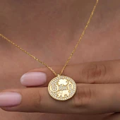 925 Ayar Gümüş Gold Fil Motifli Şans Kadın Kolye - 5