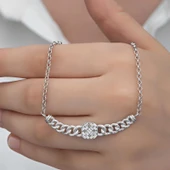 Gümüş Gurmet Zincirli Kare Baget Taşlı Kadın Kolye thumbnail 1