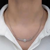 Gümüş Gurmet Zincirli Oval Baget Taşlı Kadın Kolye thumbnail 3