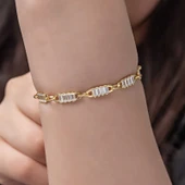 925 Ayar Gümüş Gold Baget Taşlı Kadın Bileklik - 3