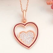 925 Ayar Gümüş Rose Kalp Kadın Kolye thumbnail 1
