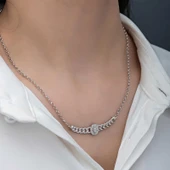 Gümüş Gurmet Zincirli Oval Baget Taşlı Kadın Kolye thumbnail 5