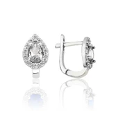 Gümüş Beyaz Taşlı Damla J Kadın Küpe - 1