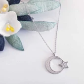 925 Ayar Gümüş Ay Yıldız Kadın Kolye - 1