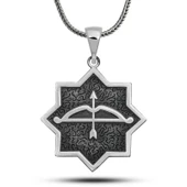 ​Gümüş Ok Yay İşlemeli Sekizgen Tasarım Kolye - 1