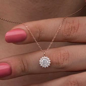 925 Ayar Gümüş Rose Minimal Yuvarlak Anturaj Kadın Kolye - 1