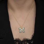 Gümüş Gold Nazarlı Kelebek Kadın Kolye - 3