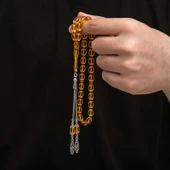 Gümüş Püskül Sıkma Kehribar Tesbih - 4