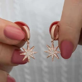 Gümüş Rose Sallantılı Kutup Yıldızı Kadın Küpe - 2