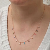 Gümüş Renkli Damla Taşlı Şans Kadın Kolye - 5