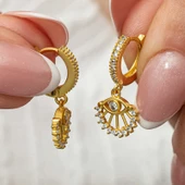 Gümüş Sallantılı Gold Göz Kadın Küpe - 1