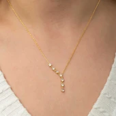 Gümüş Zirkon Sıra Taşlı Gold Kadın Kolye - 4