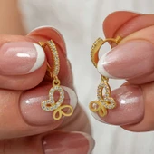 Gümüş Sallantılı Gold Kelebek Kadın Küpe - 1